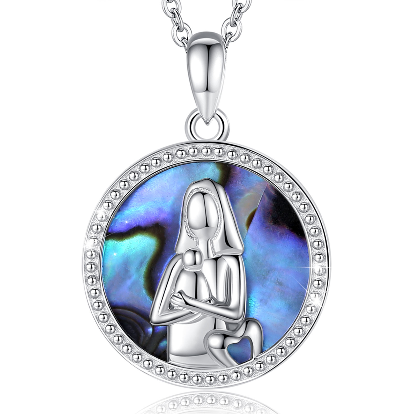 Merryshine Jewelry Colorful Abalone Shell 925 Sterling Silver Circle Charm Pendant Necklace