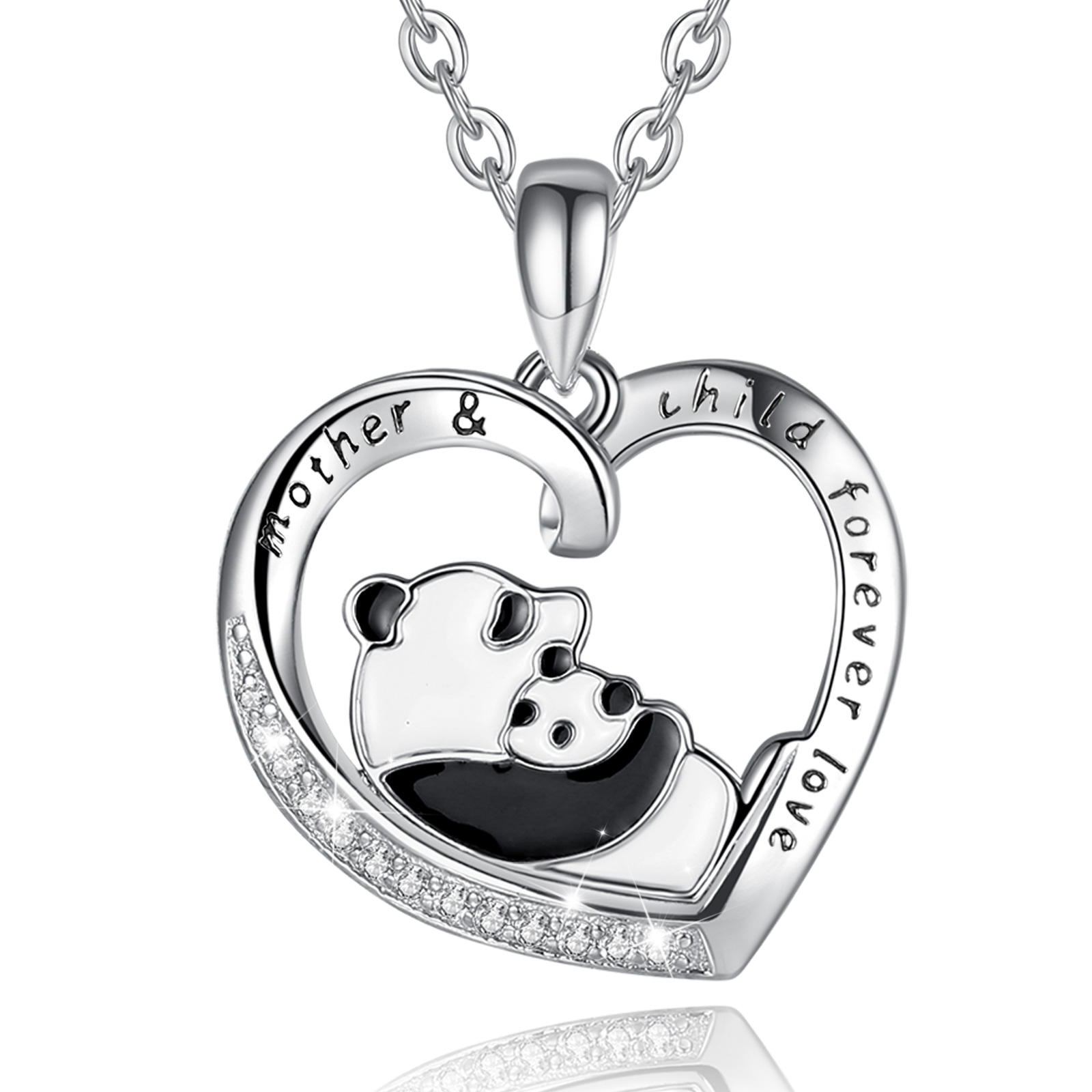 Merryshine Jewelry Best Gift S925 Sterling Silver Panda Mom and baby Necklaces for Women