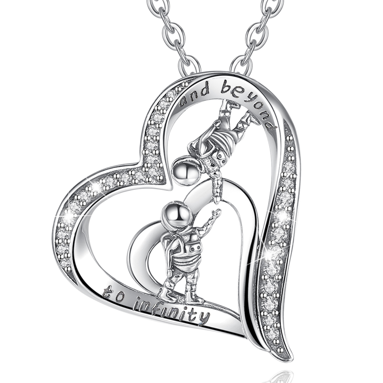 Merryshine Jewelry Best Friends S925 Sterling Silver Spaceman Design Heart Shaped Necklace