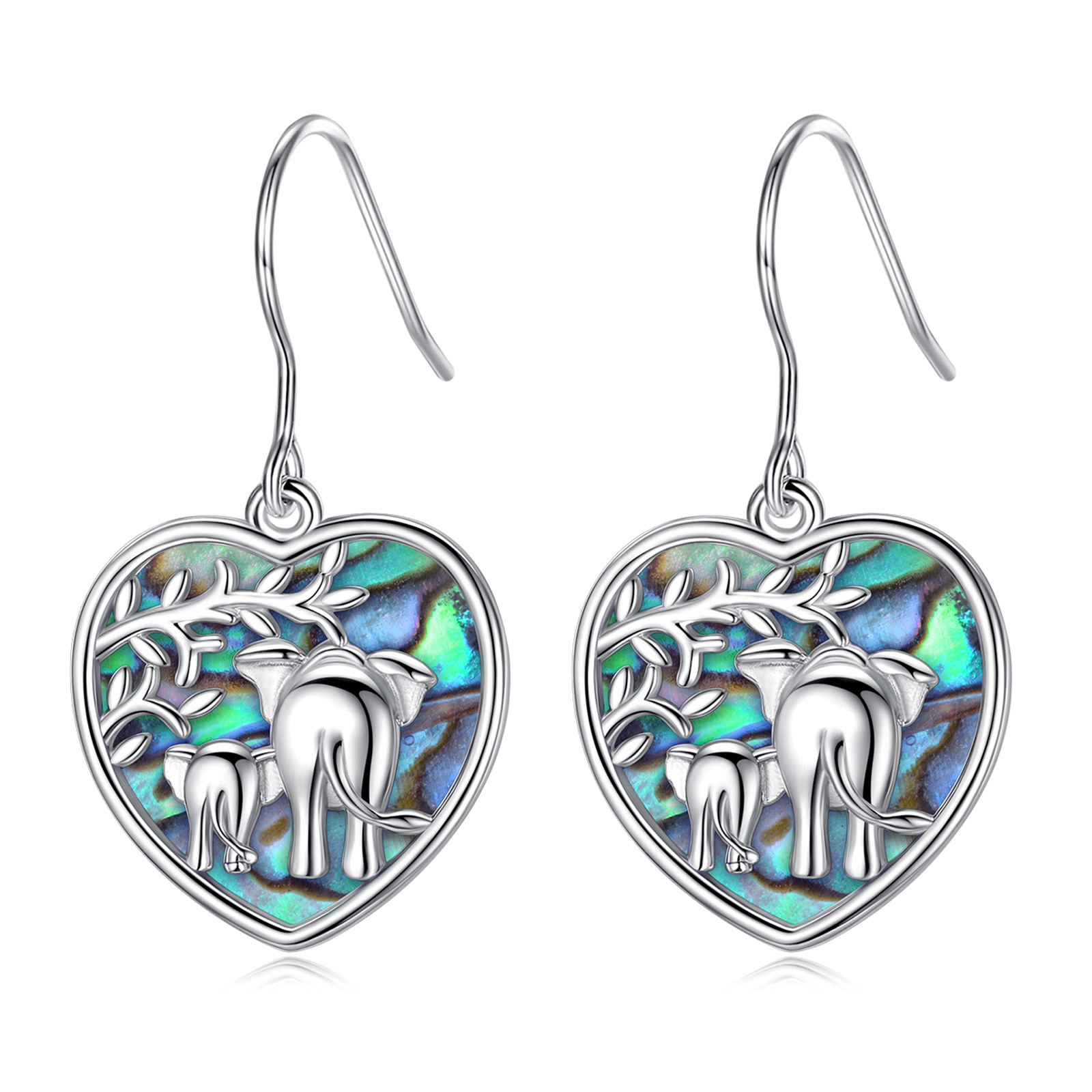 Merryshine Jewelry Heart Shaped Abalone Shell 925 Earring Elephant Mom and Baby Earrings