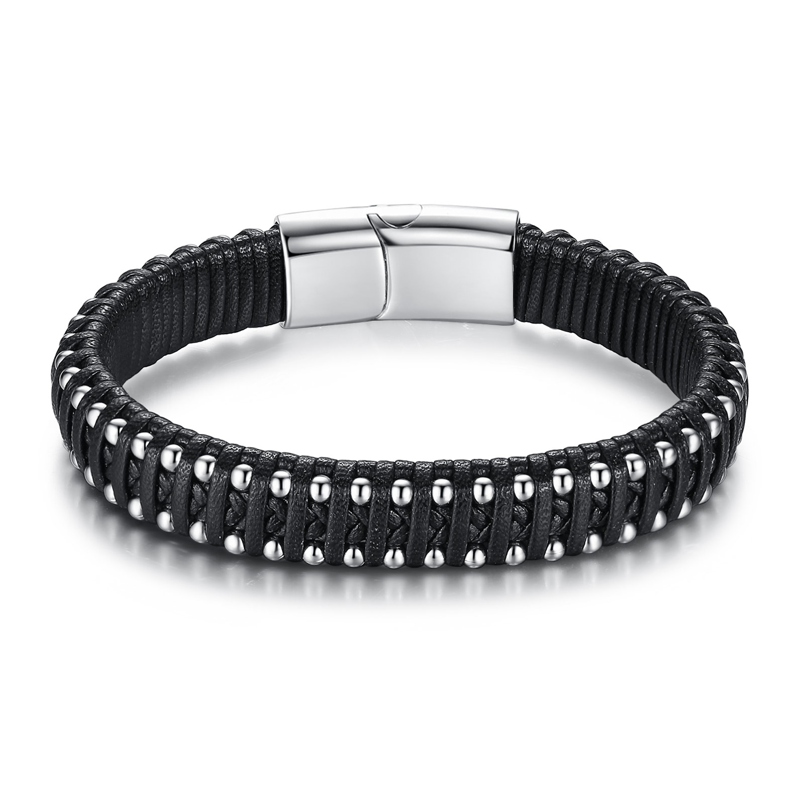 Merryshine Jewelry Fashion Handmade Braided Leather Stainless Steel Magnetic Bracelets for Men
