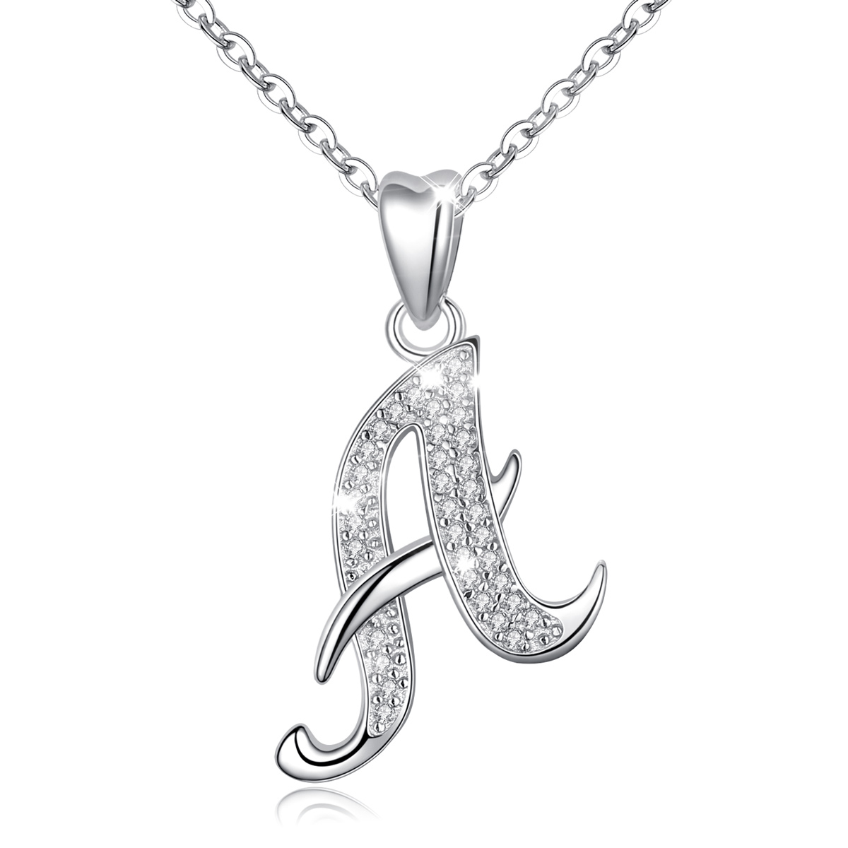 Merryshine Jewelry 925 Sterling Silver A-Z initial 26 Letter Pendant Necklace with Cubic Zirconia