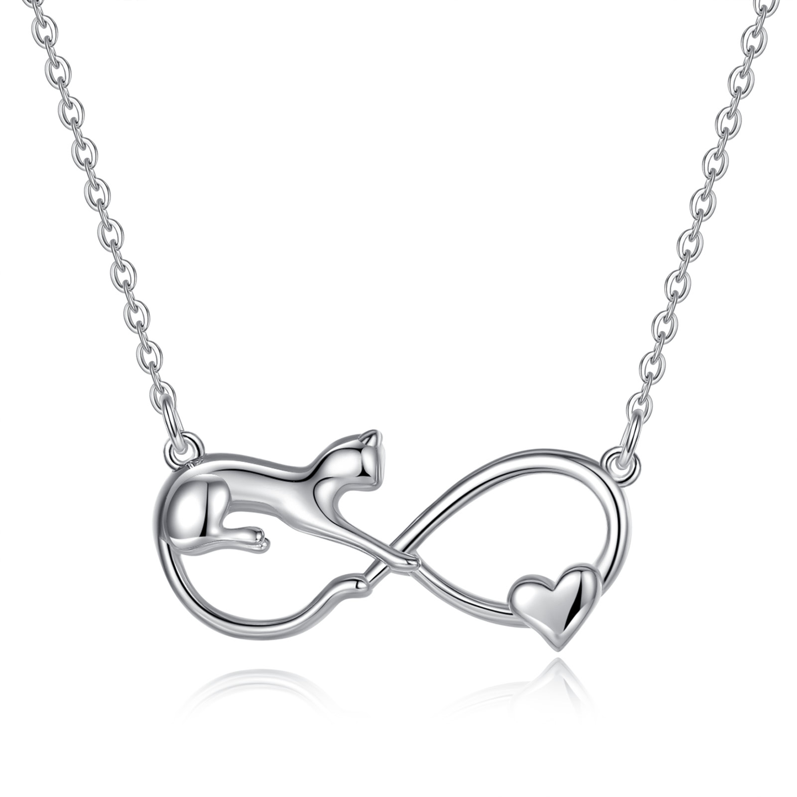 Merryshine Jewelry 925 Sterling Silver Infinity Symbol and Cat Necklace for Women
