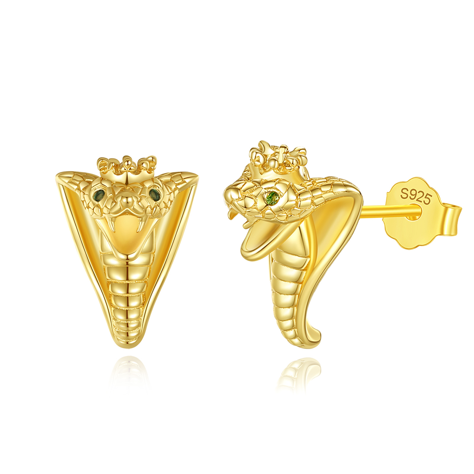 Merryshine Trendy Jewelry Egyptian Pharaoh Cobra 925 Sterling Silver Gold Plated Earrings for Womens