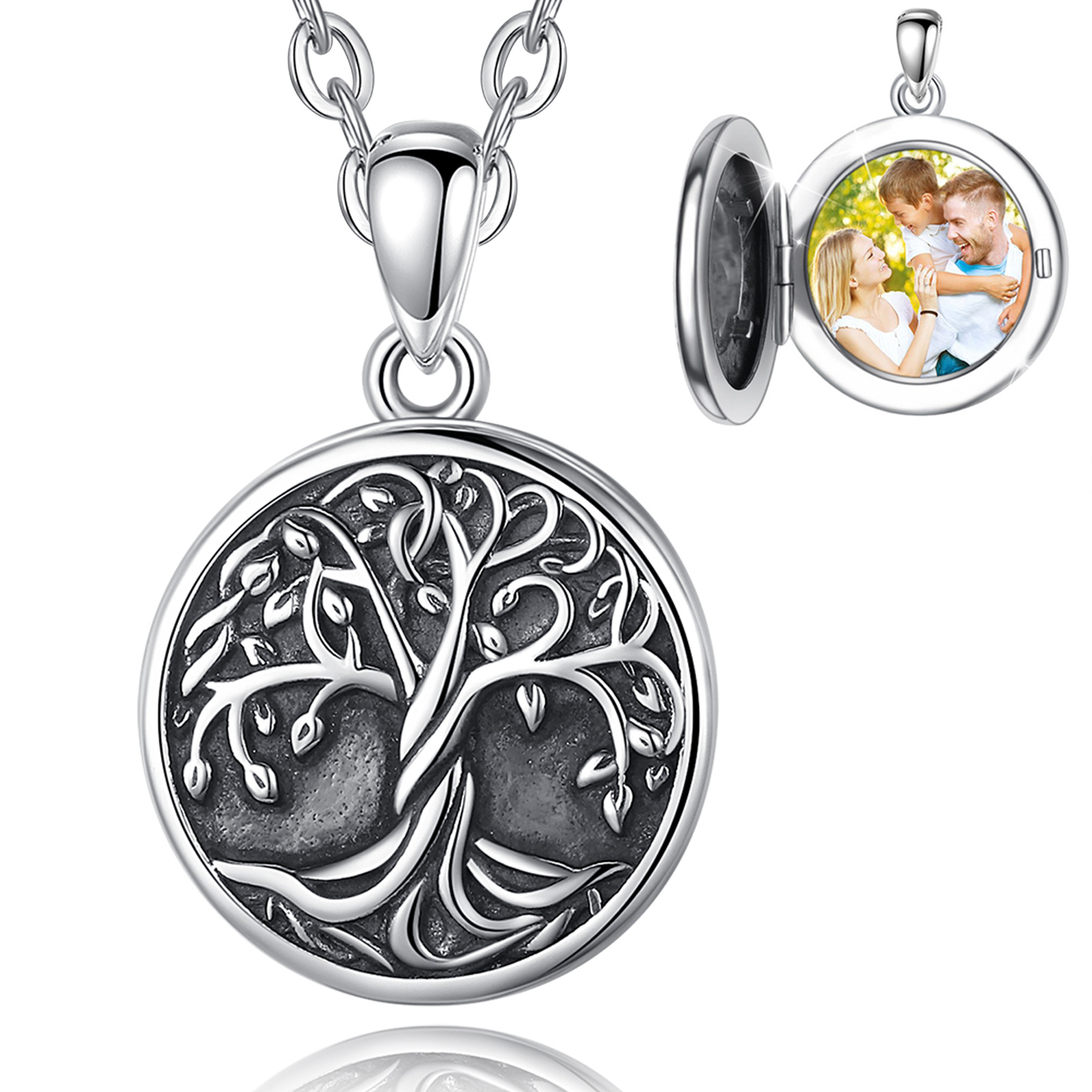 Merryshine 925 sterling silver custom photo locket pendant necklace tree of life necklaces