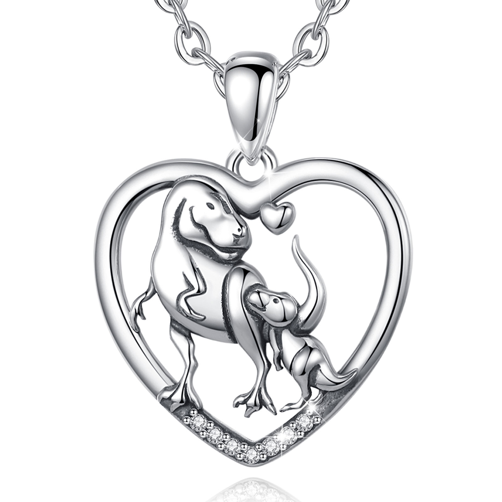 Merryshine 925 sterling silver heart shaped megatron dinosaur necklace for mom