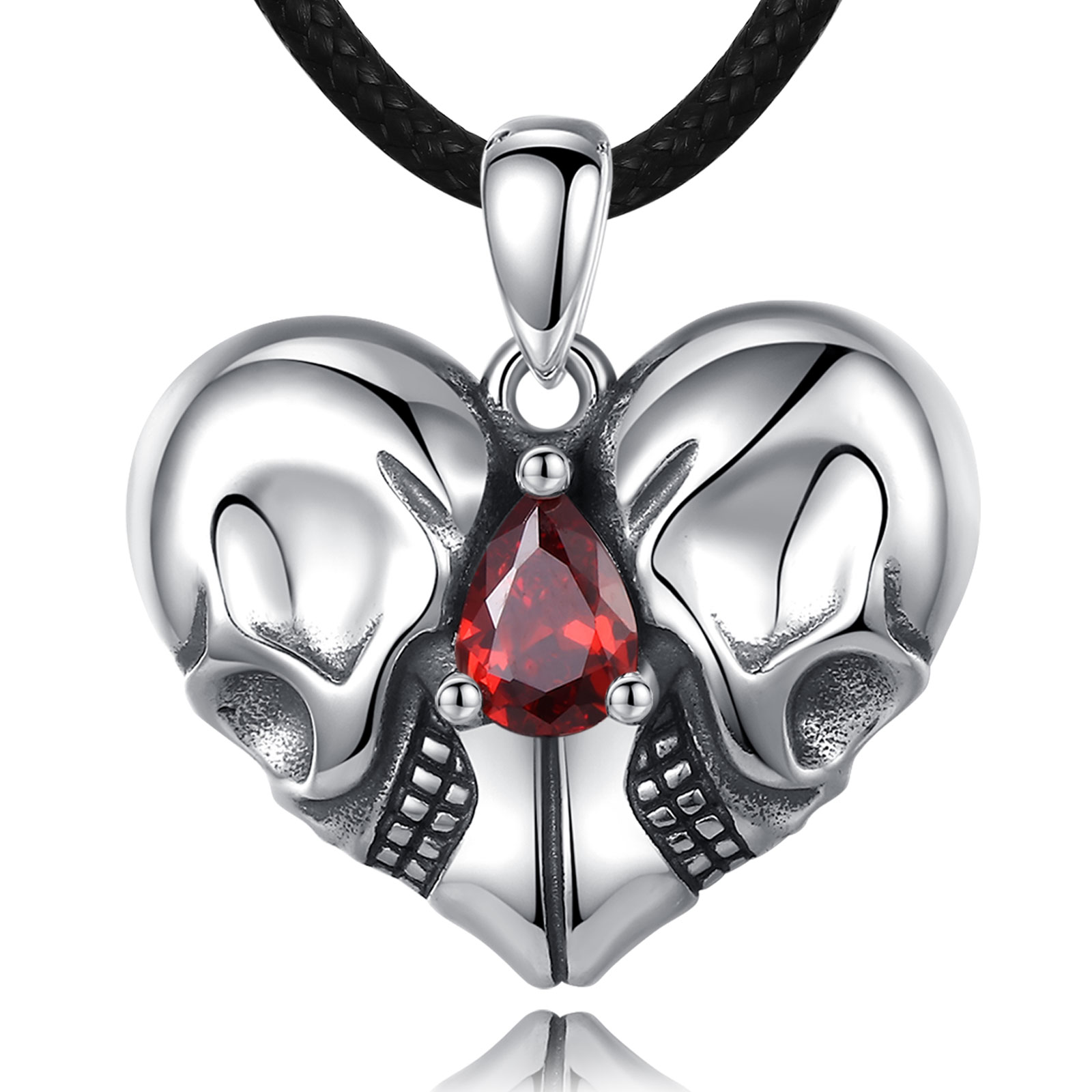 Merryshine 925 sterling silver heart punk skull necklace jewelry for Halloween gift