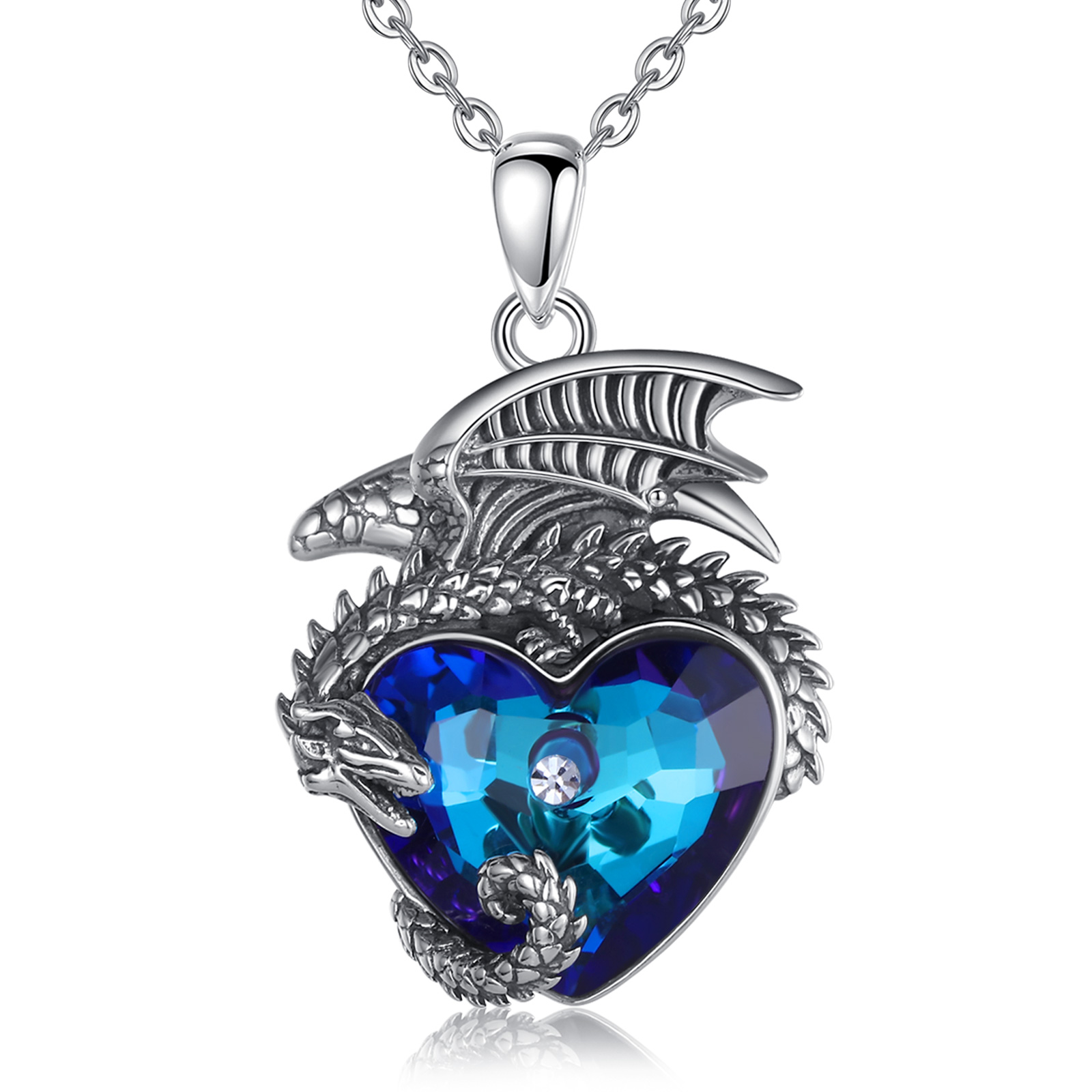 Merryshine 925 sterling silver fly dragon love heart shaped crystal jewelry pendant necklace