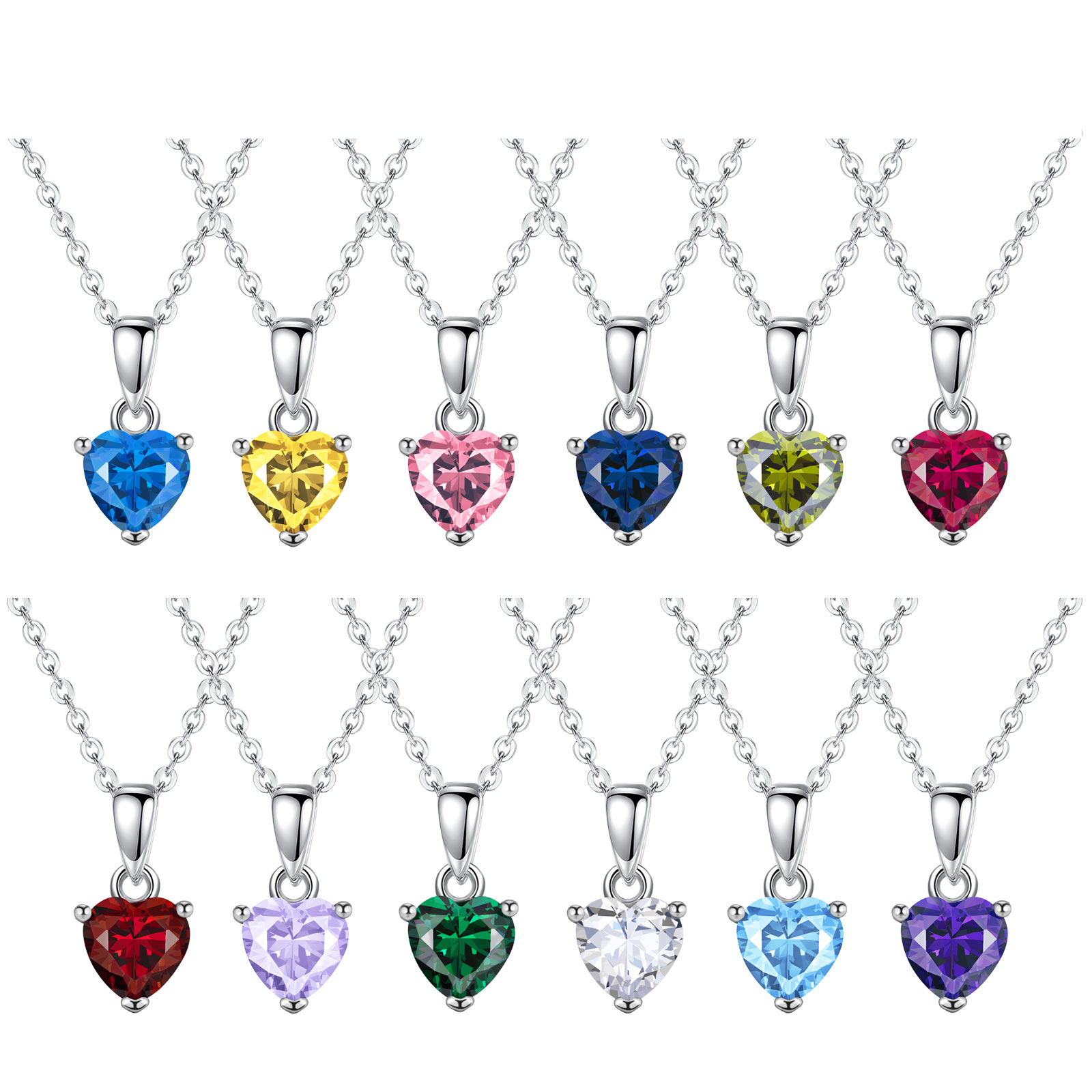 Heart Shaped CZ Stone Birthstone Cubic Zirconia 925 Sterling Silver Earrings Ring Pendant Necklace Jewelry Sets
