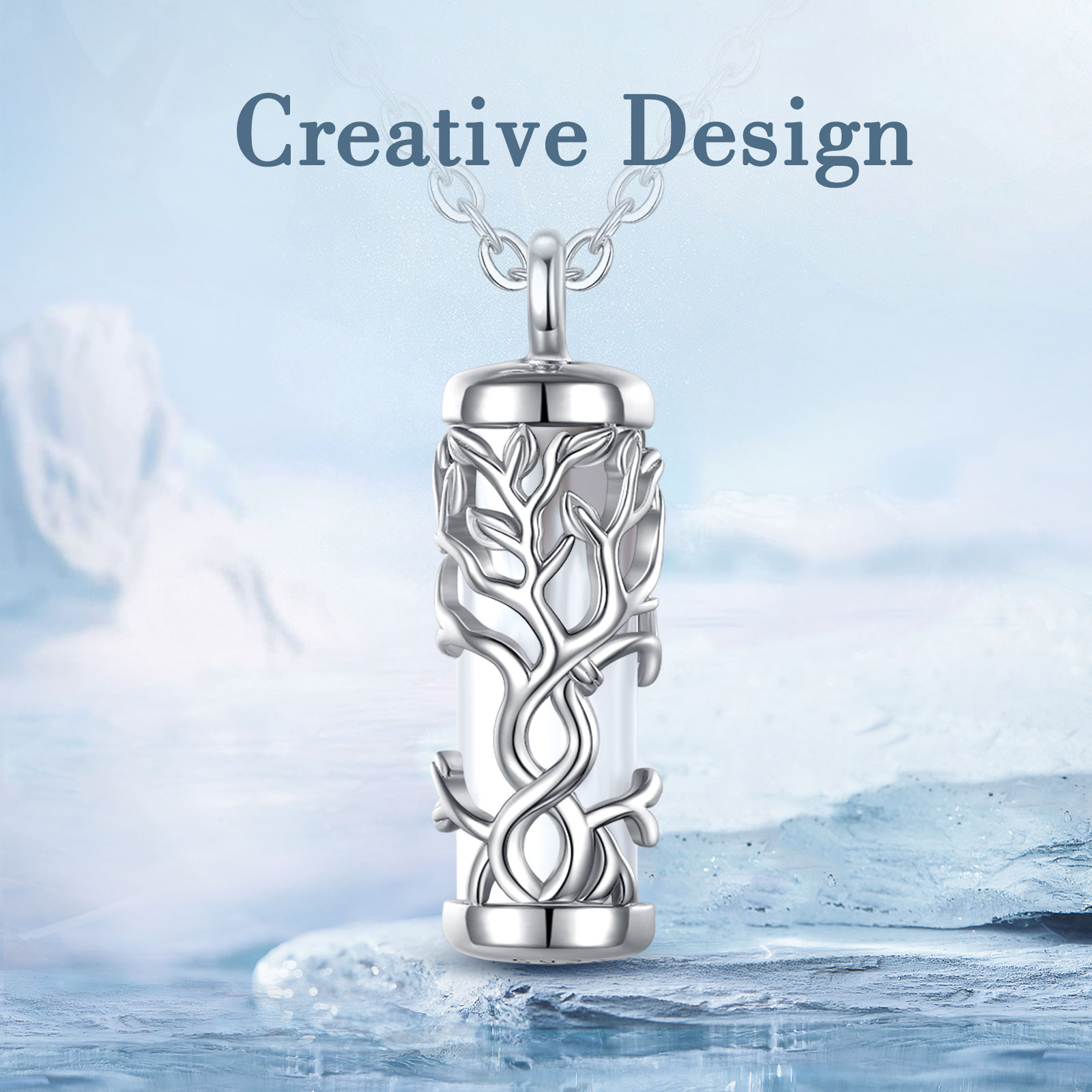 Merryshine s925 sterling silver cylinder tree of life keepsake ashes cremation urns pendant necklace for pet or human
