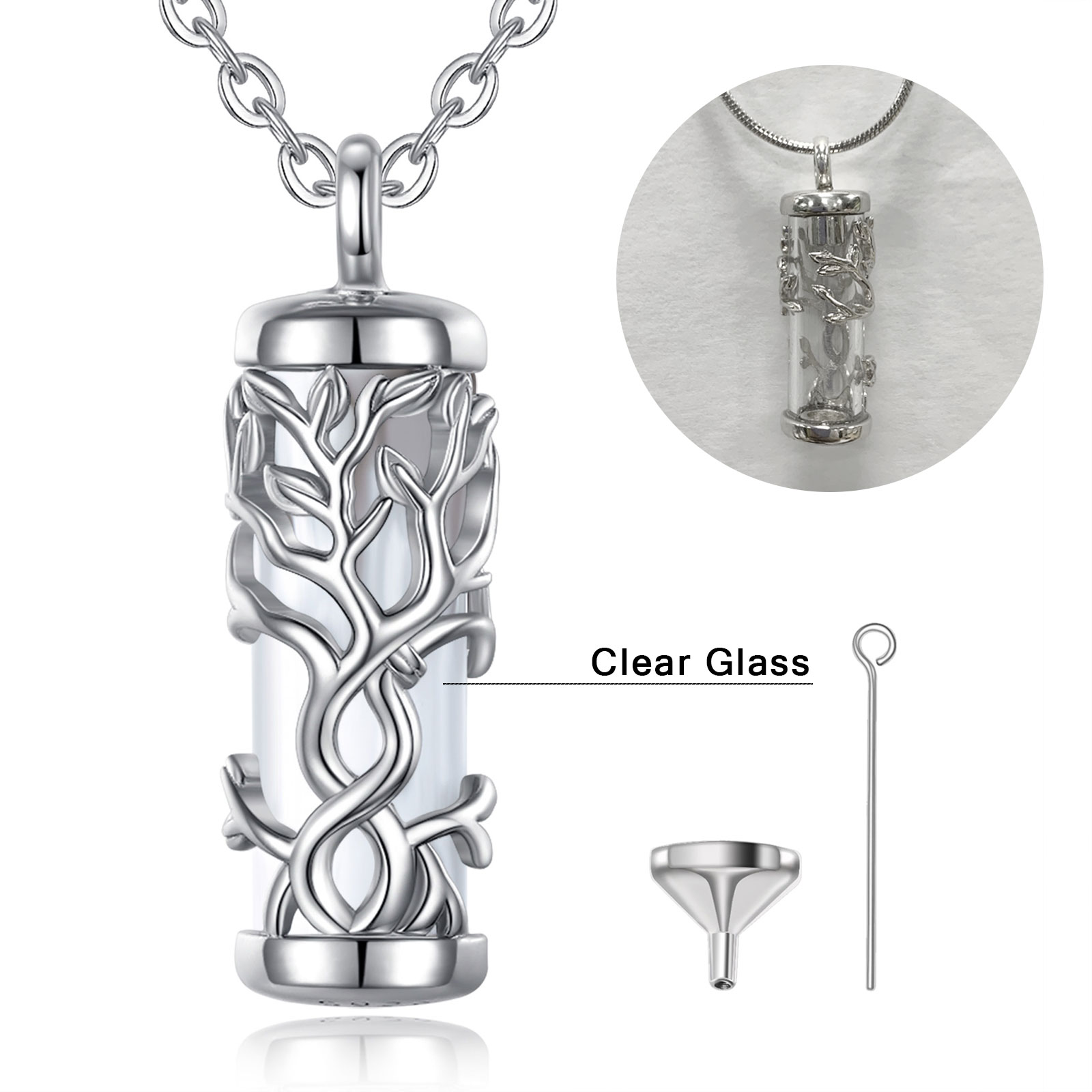 Merryshine s925 sterling silver cylinder tree of life keepsake ashes cremation urns pendant necklace for pet or human