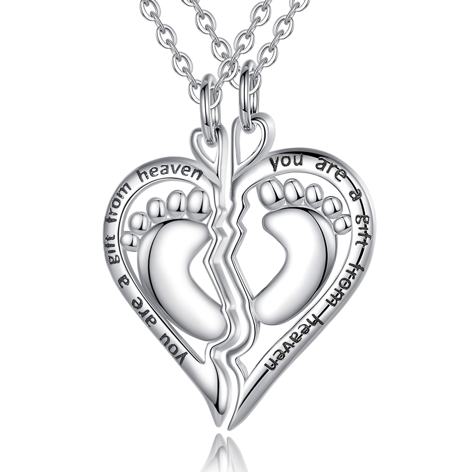 Merryshine foot print design s925 sterling silver best friends friend ship love heart pendant bff necklace