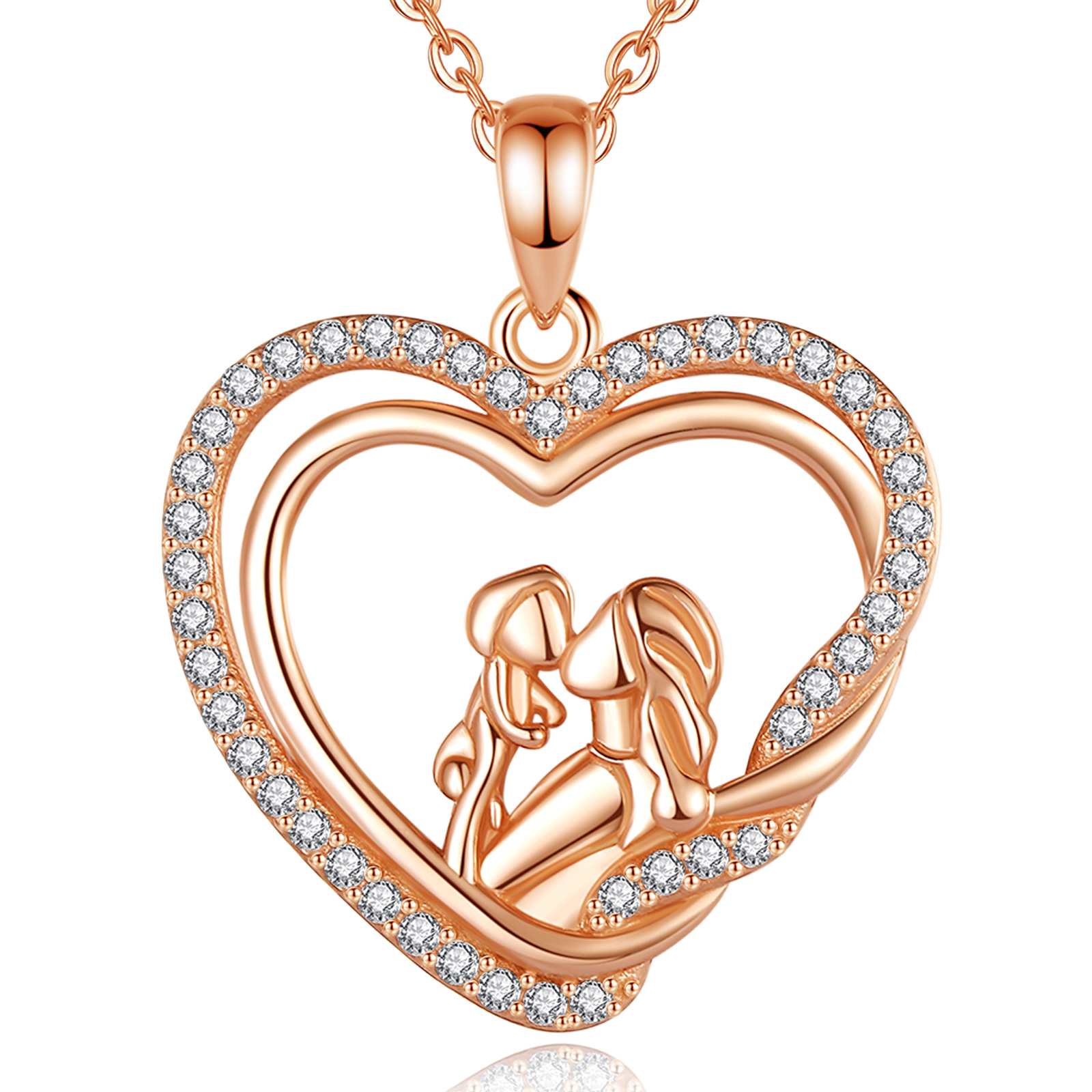 Merryshine Jewelry 925 Sterling Silver Rose Gold Plated Mother and Baby Pendant Necklace