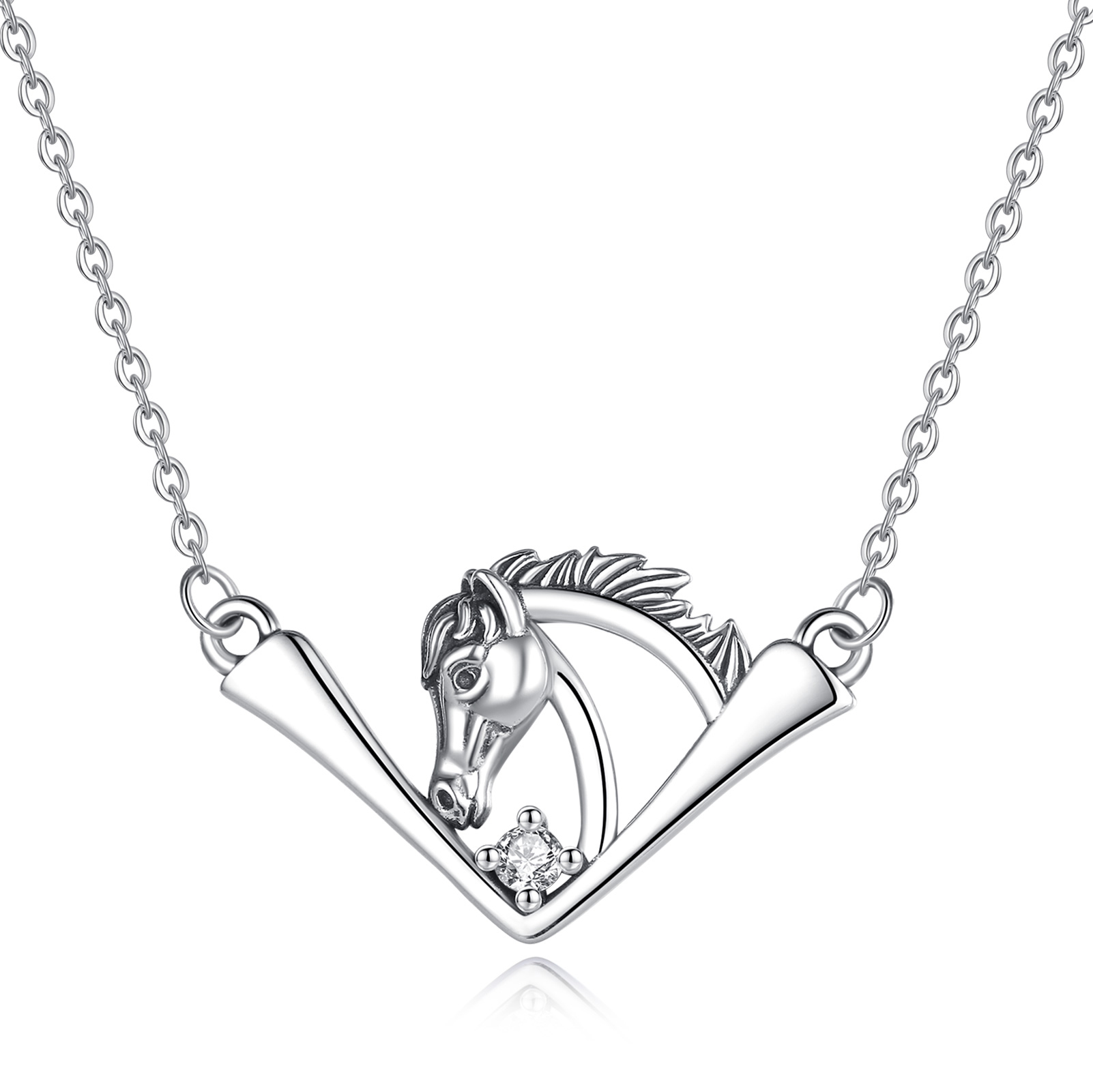 Merryshine Original Design Jewelry 925 Sterling Silver Boomerang Horse Necklace with Chain
