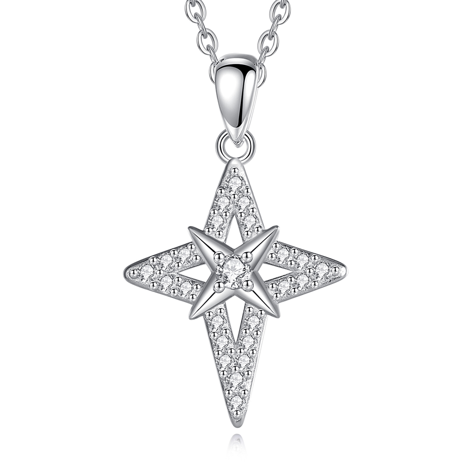 Merryshine Jewelry 925 Sterling Silver North Star Cross Pendant Necklace with Cubic Zirconia