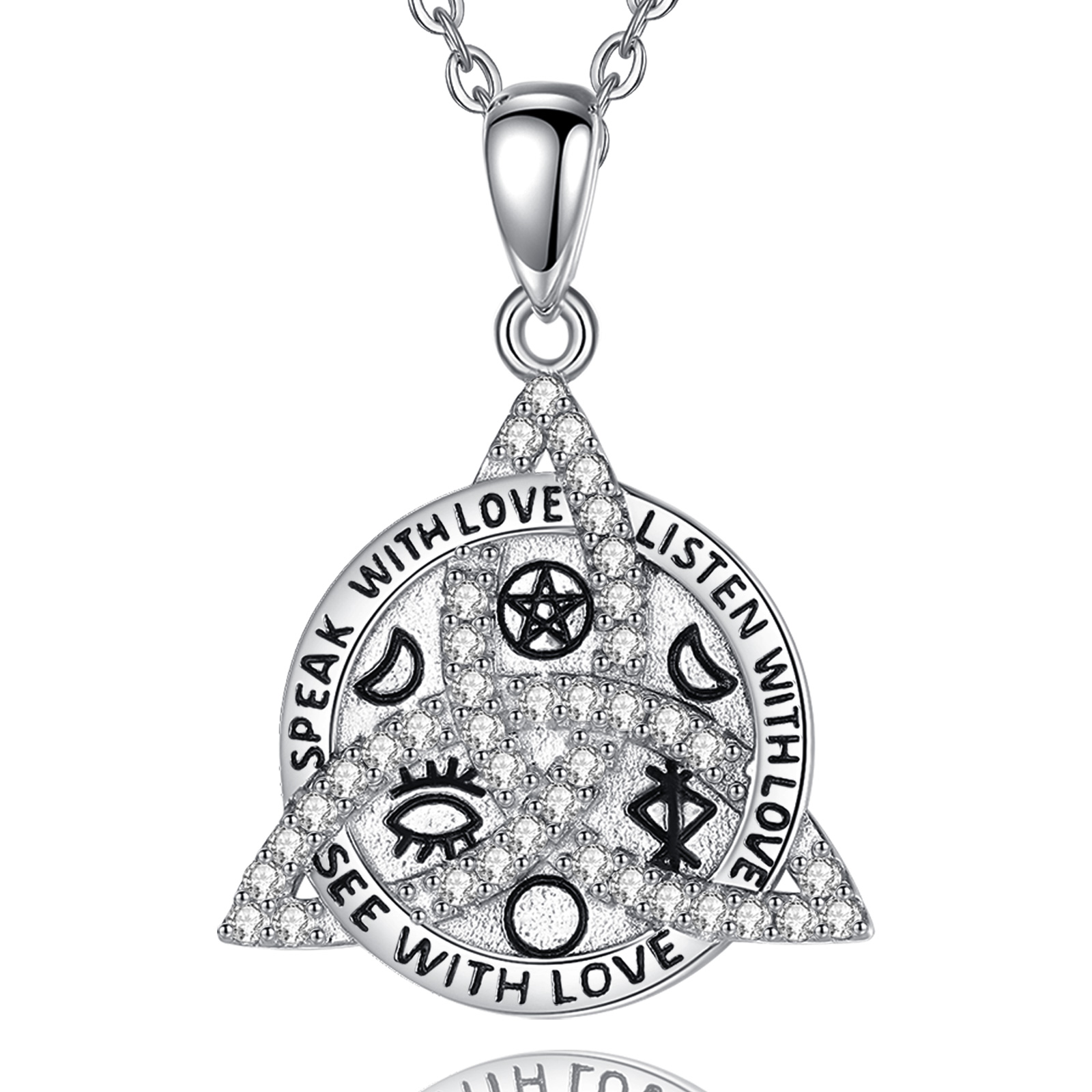 Merryshine Jewelry 925 Sterling Silver Viking Rune Celtic Knot Pendant Necklace with Cubic Zirconia