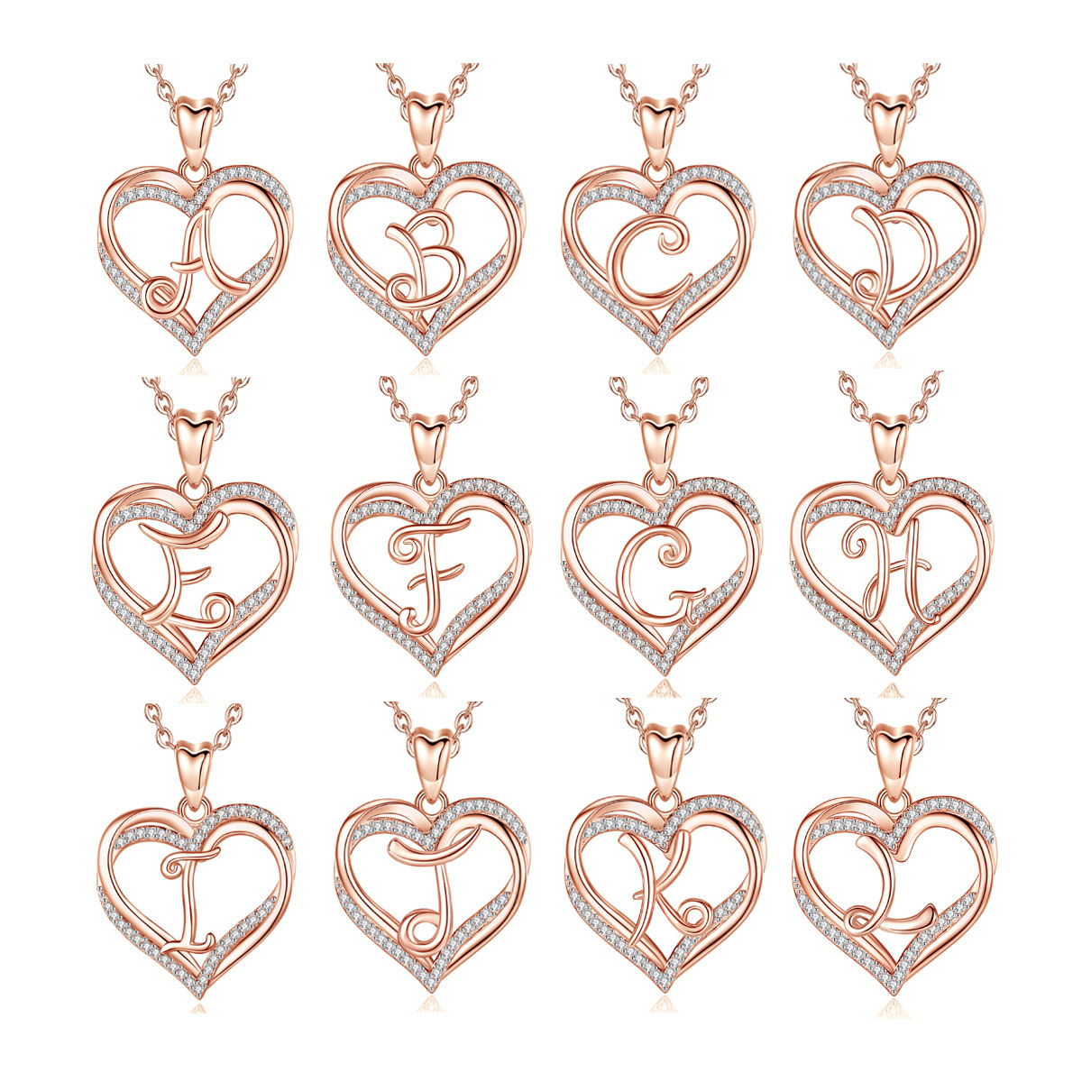 Merryshine Wholesale Rose Gold Plated Heart Charm 26 English Letter Initial Pendant Necklace