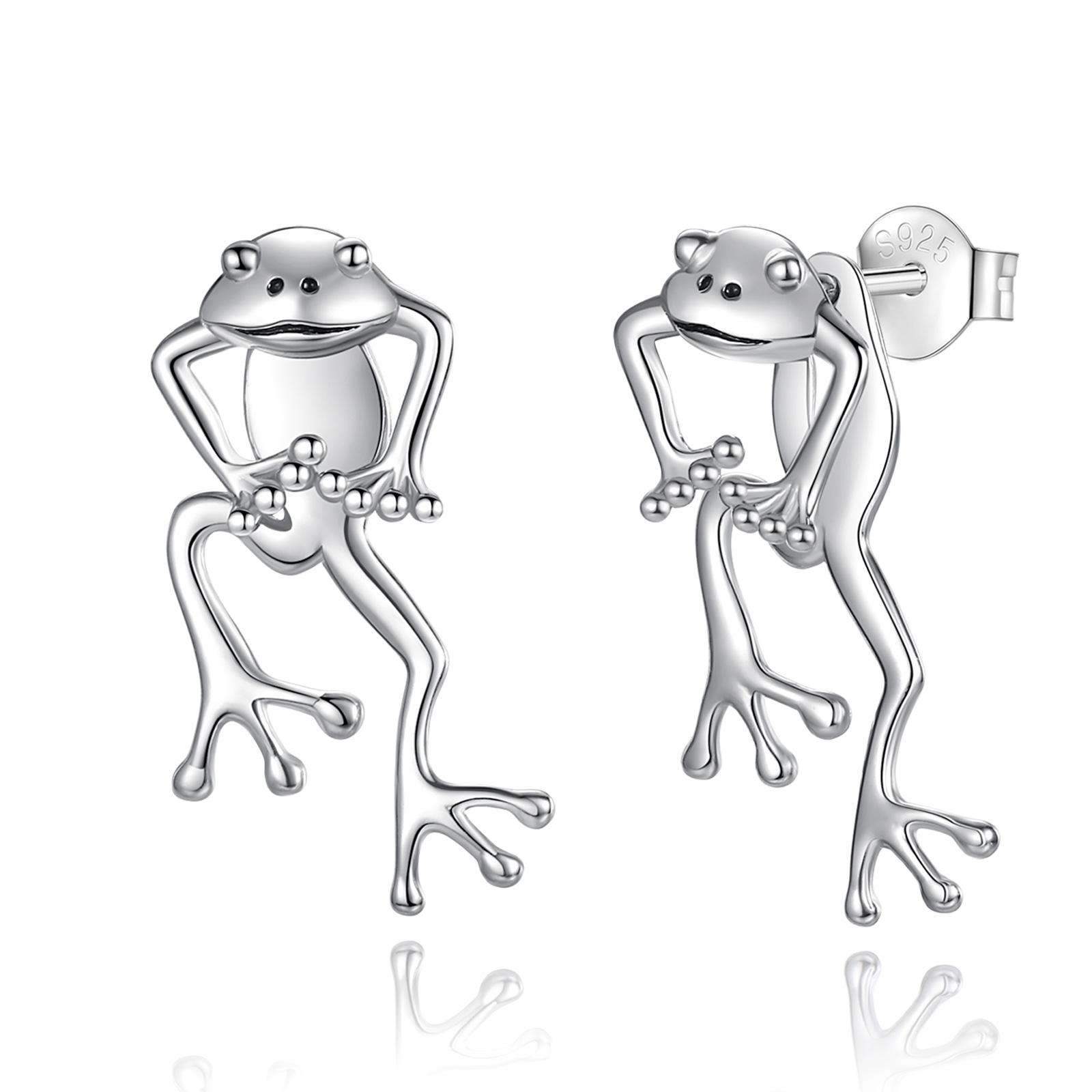 Merryshine 925 Sterling Silver Rhodium Plated Two Pice Frog Design Dainty Stud Earrings