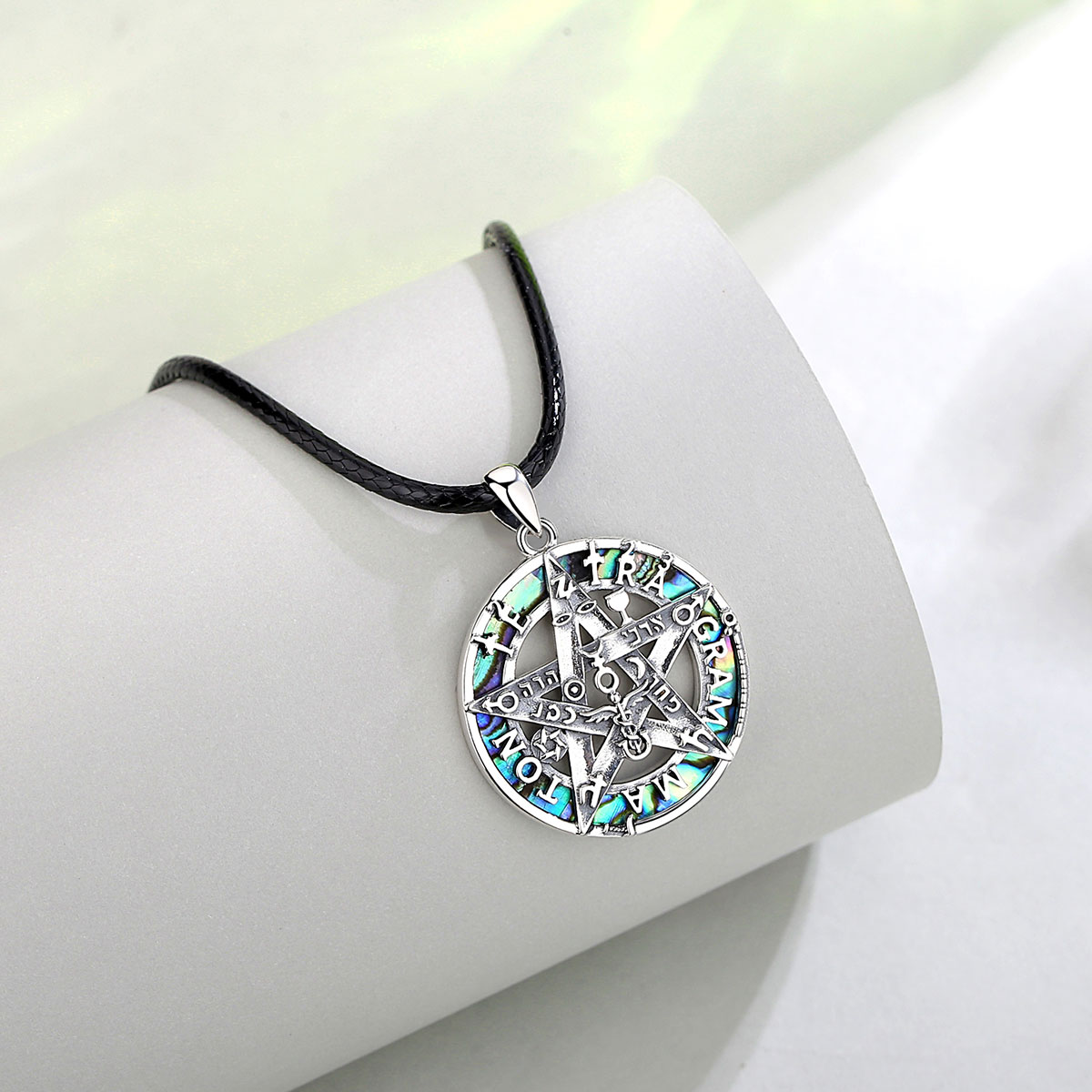 Merryshine 925 sterling silver viking jewelry tetragrammaton pentagram pendant necklace with abalone shell
