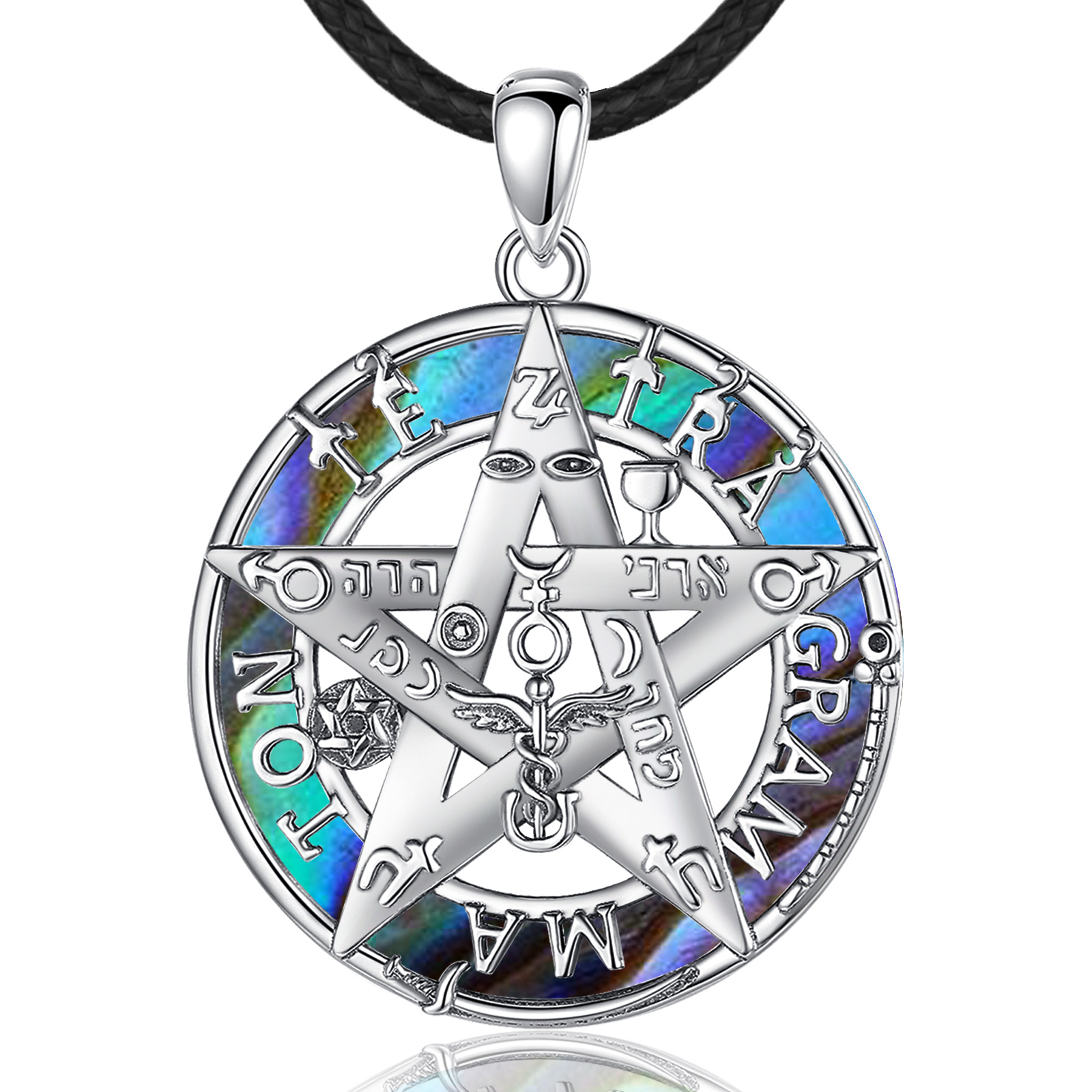 Merryshine 925 sterling silver viking jewelry tetragrammaton pentagram pendant necklace with abalone shell