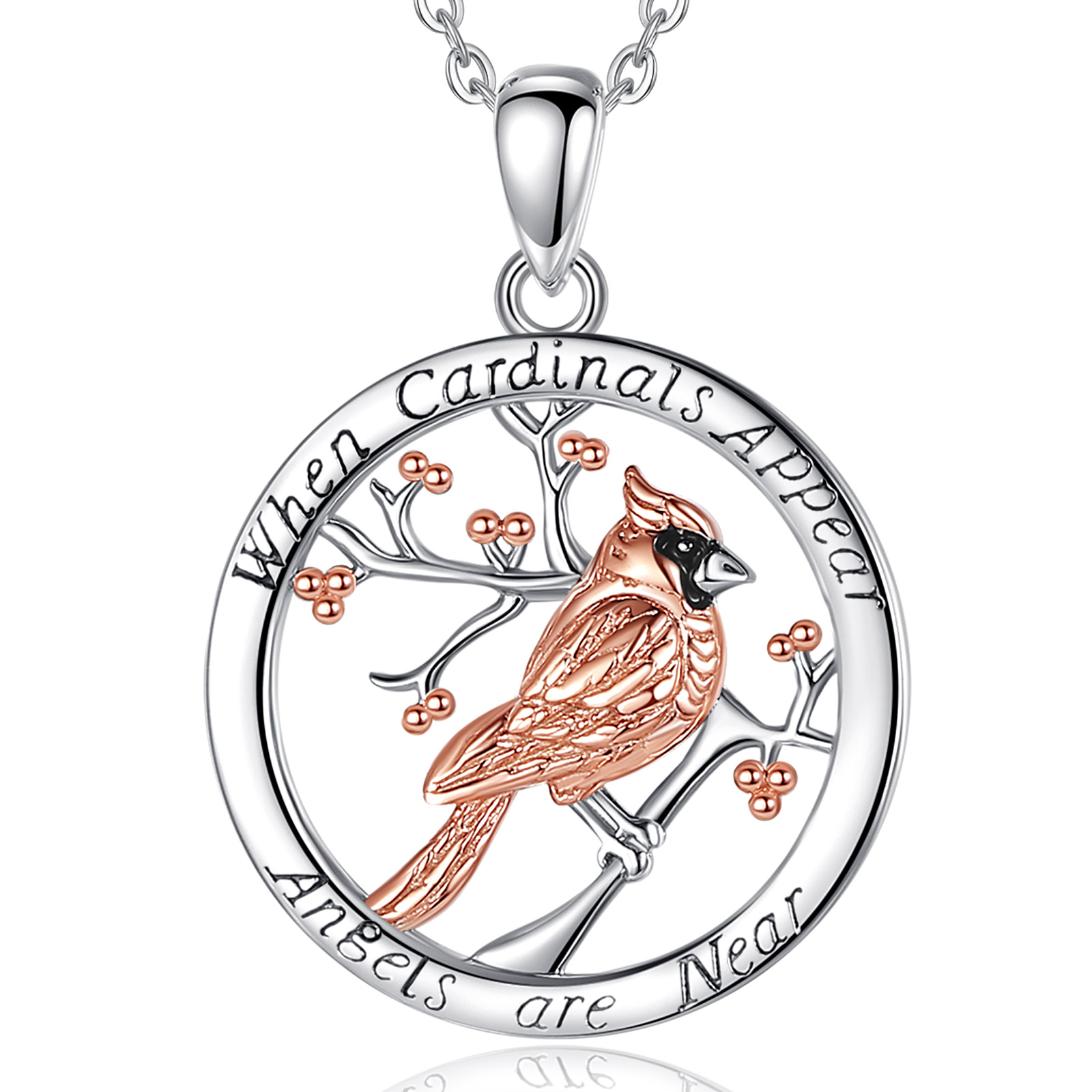 Merryshine Jewelry 925 Sterling Silver Rose Gold Plated Cardinal Bird Pendant Necklace for Women or Men