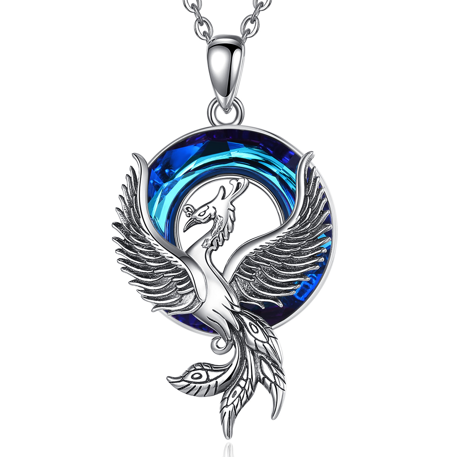 Merryshine Jewelry 925 Sterling Silver Material Phoenix Design Crystal Pendant Necklace for Men