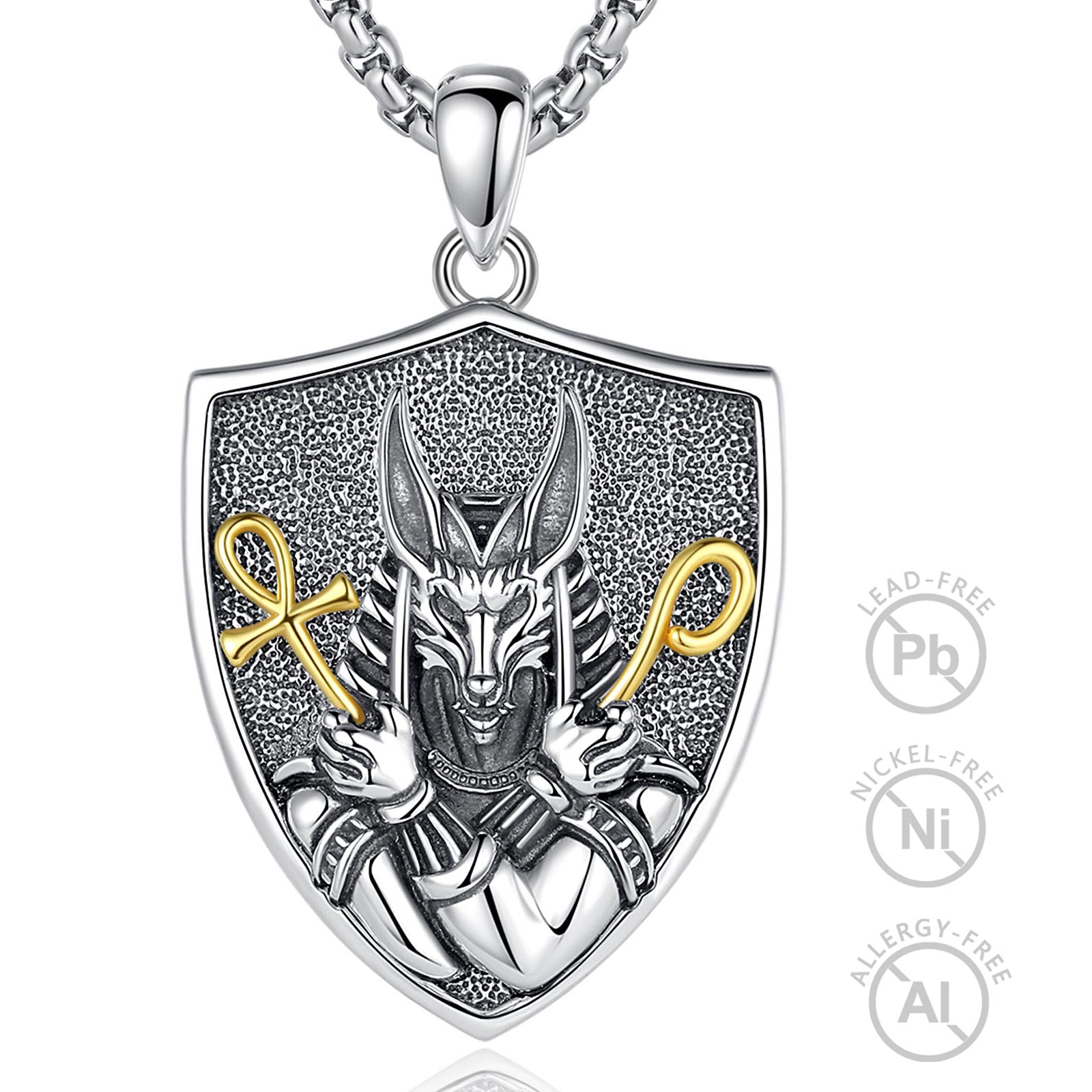 Merryshine Jewelry 925 Sterling Silver Egypt Patron Saint Anubis Amulet Pendant Necklace for Men