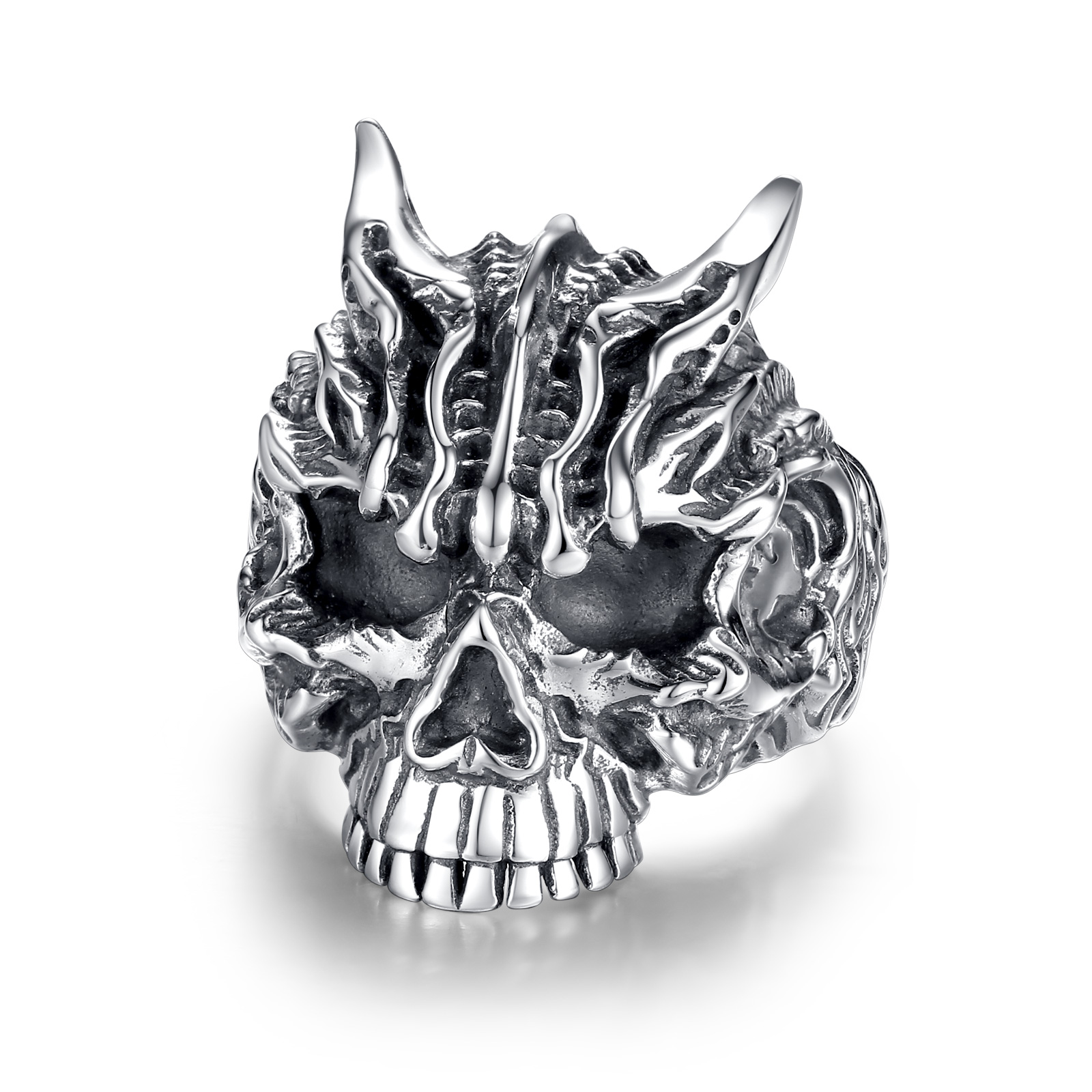 Merryshine Jewelry Open Adjustable Size 925 Sterling Silver Punk Vintage Lucifer Skull Ring for Men