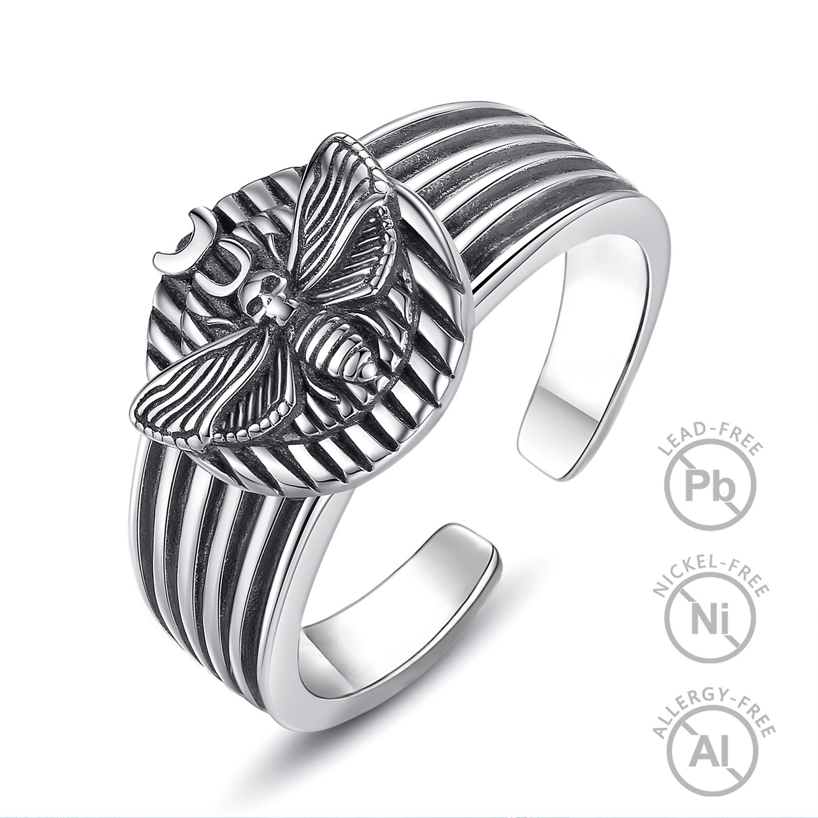 Merryshine Jewelry China Wholesale Price 925 Sterling Silver Open Adjustable Size Bee Design Vintage Rings for Men