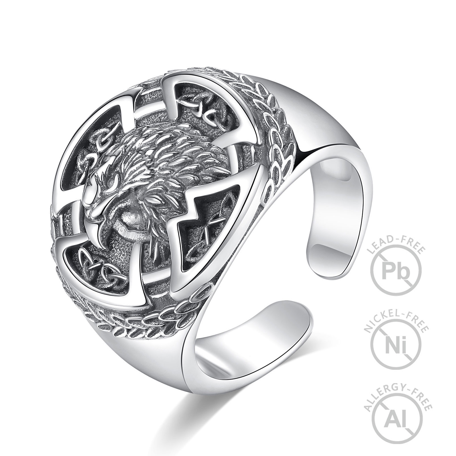 Merryshine Jewelry S925 Sterling Silver Vintage Embossment Viking Eagles Design Open Ring for Men