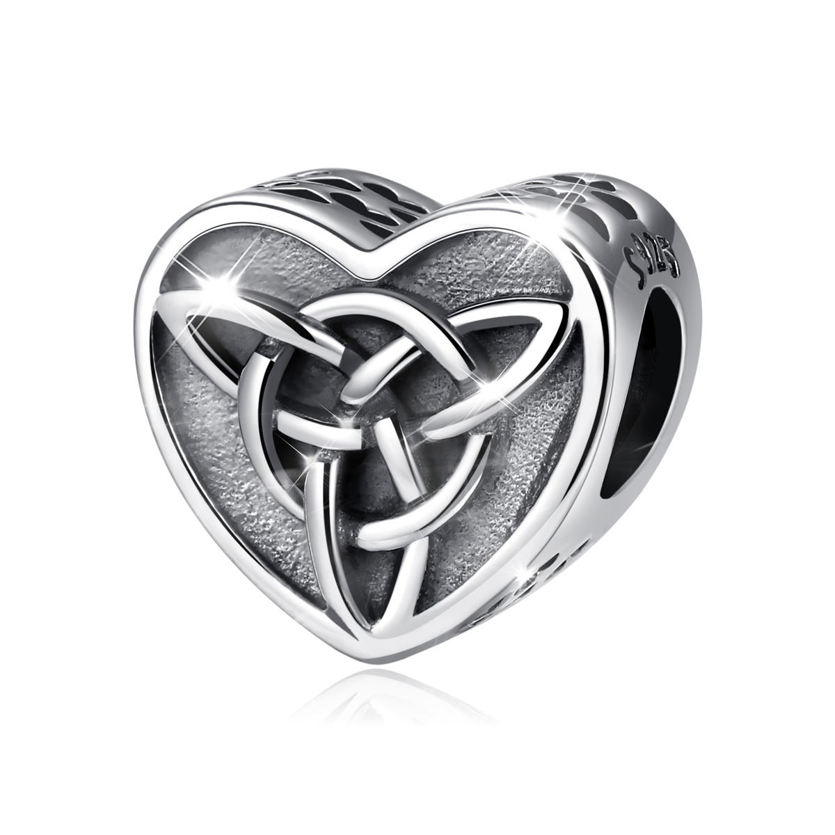 Merryshine Fine Jewelry 925 Sterling Silver Heart-shaped Vintage Celtic Knot Pattern Beads for Bracelets DIY