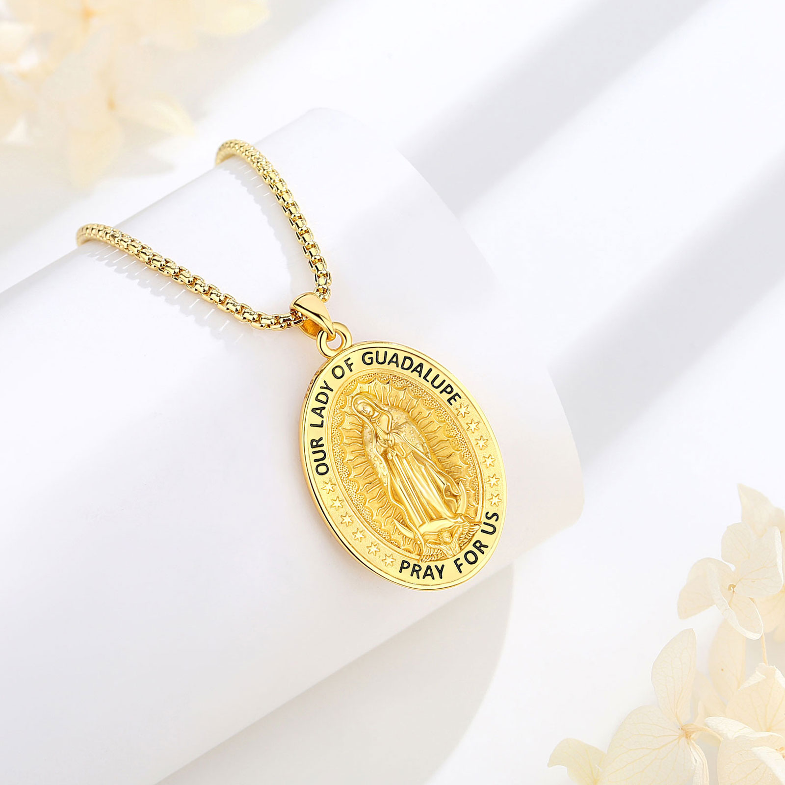 Amulet Protection Dainty Oval Shaped Virgin Mary Pendant