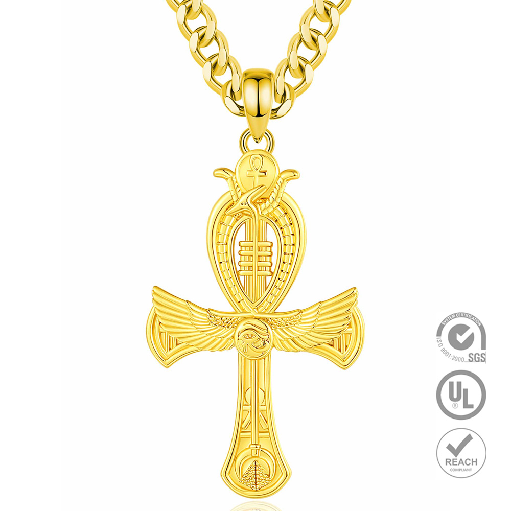 Merryshine Jewelry Protection Amulet Egyptian Ankh Cross Pendant Necklace 925 Sterling Silver with 18K Gold Plated
