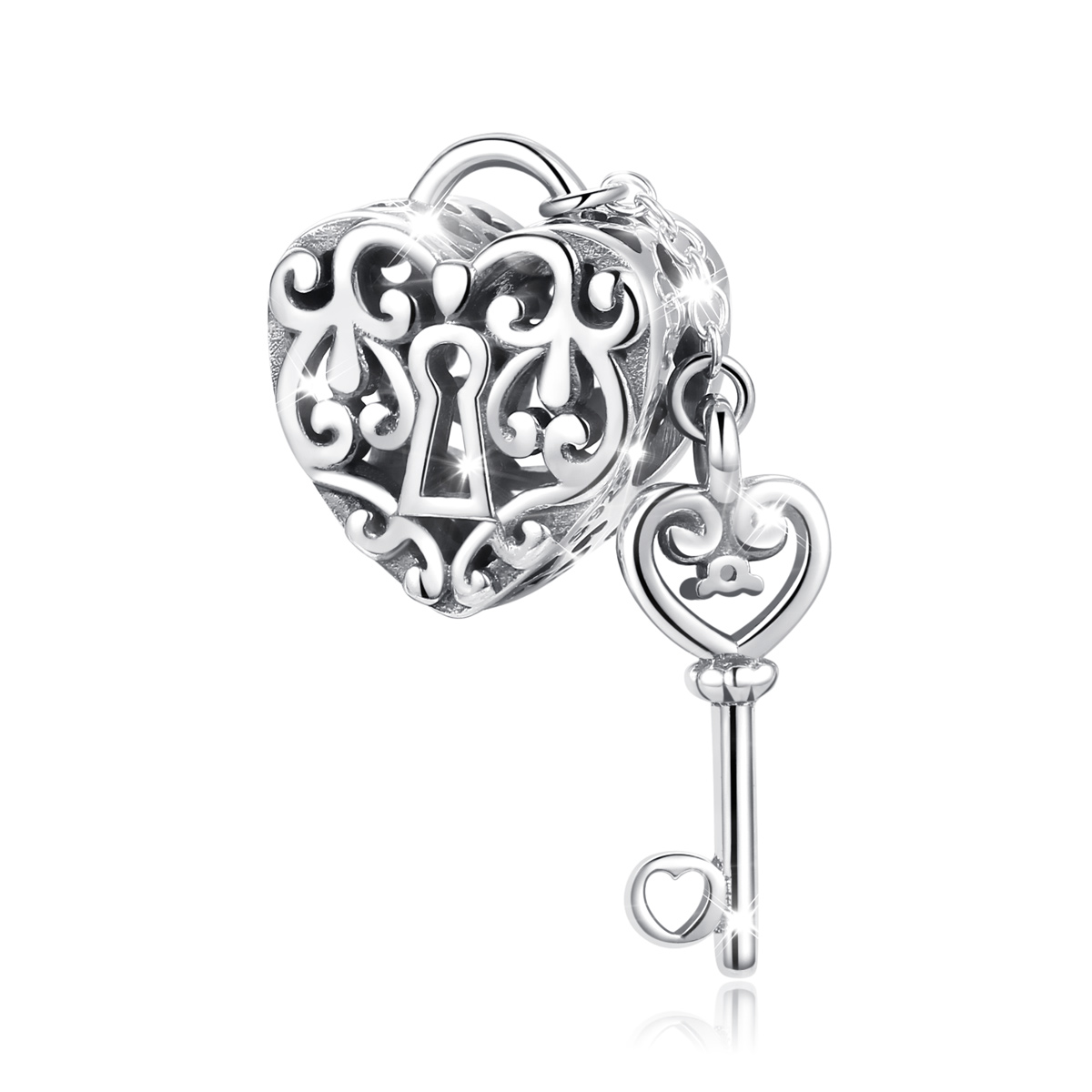 Merryshine Jewelry: Exquisite 925 Silver DIY Heart Lock Pendant with Vintage Oxidized Silver Beads and Key Charm