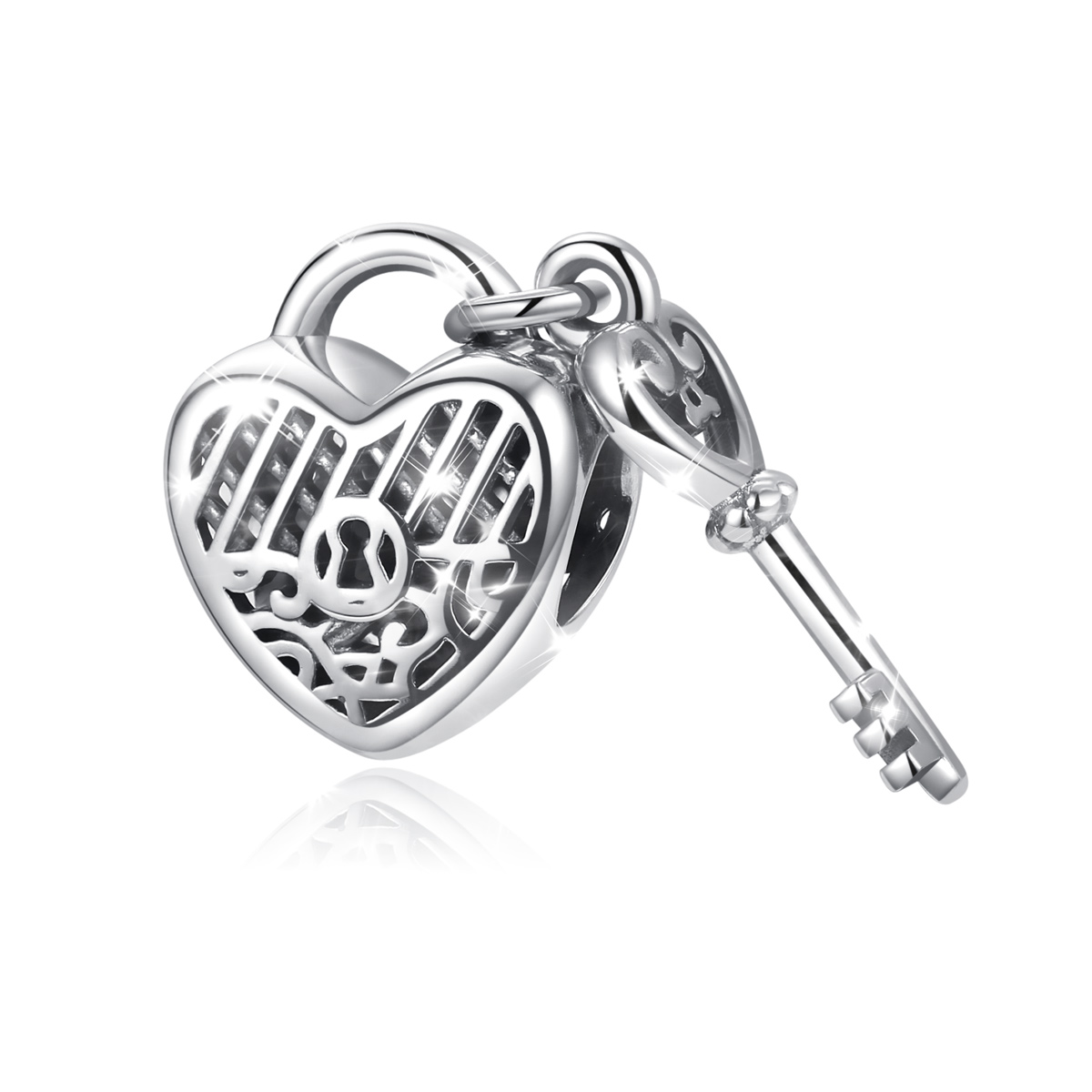 Merryshine Jewelry Exquisite 925 Sterling Silver Heart Lock Bead Pendant with Key Charm