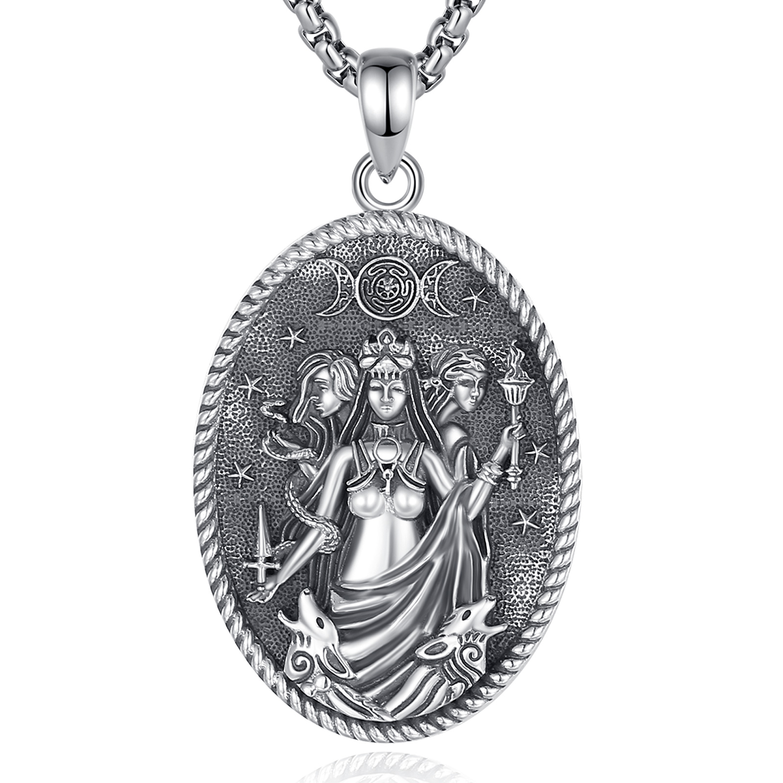 Hecate Triple Moon Goddess 925 Sterling Silver Pendant Necklace by Merryshine Jewelry