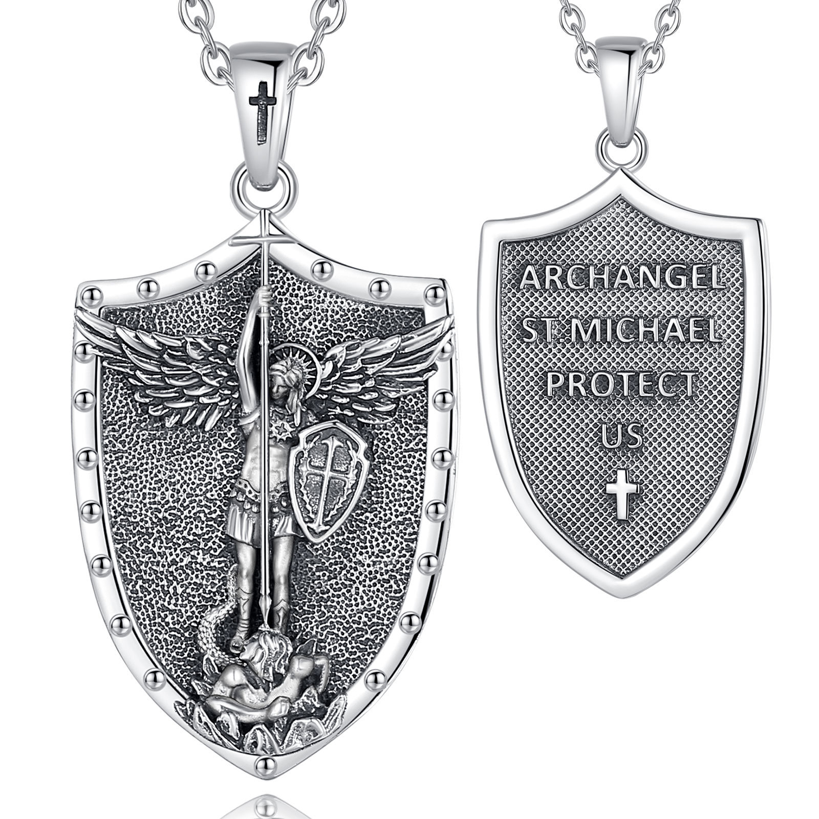 High-Quality 925 Sterling Silver Archangel St. Michael Shield Pendant Necklace by Merryshine Jewelry