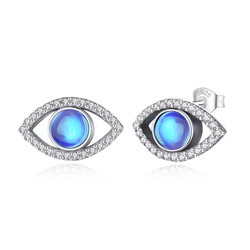 Merryshine Jewelry's Evil Eye Sterling Silver Earrings with Moonstone