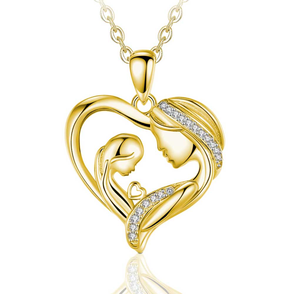 Merryshine Jewelry 925 Sterling Silver Mother and Child Heart Shaped Pendant Necklace for Mom Birthday Gift