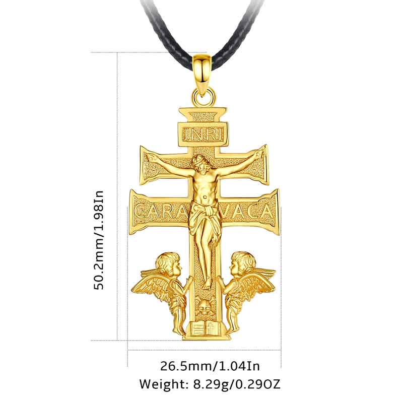 Merryshine Jewelry Vintage 925 Sterling Silver 18K Gold Plated Caravaca Cross Amulet Pendant Necklace for Men