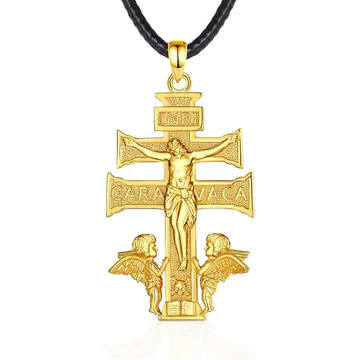 Merryshine Jewelry Vintage 925 Sterling Silver 18K Gold Plated Caravaca Cross Amulet Pendant Necklace for Men