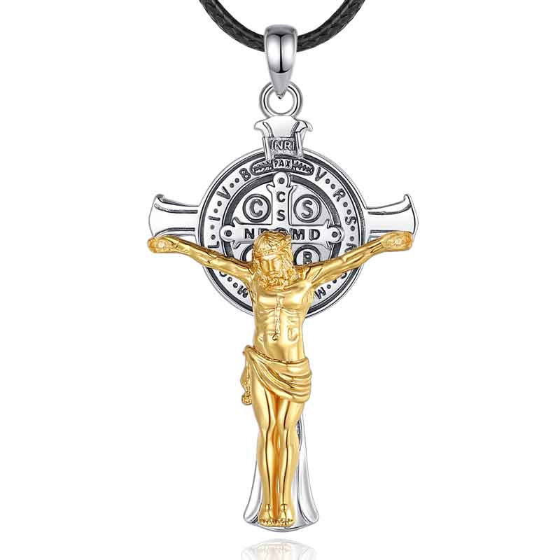 Merryshine Jewelry 18K Gold Plated Jesus 925 Sterling Silver Cross Religious Pendant Necklace