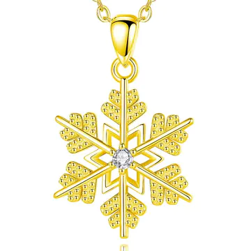 Merryshine Jewelry 925 Sterling Silver 18K Gold Plated Snowflake Pendant Necklace for Christmas Gift
