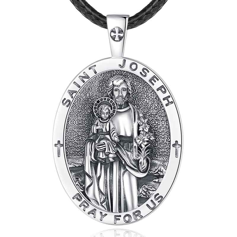 Merryshine Jewelry Oval Shaped Saint Joseph 925 Sterling Silver Pendant Necklace