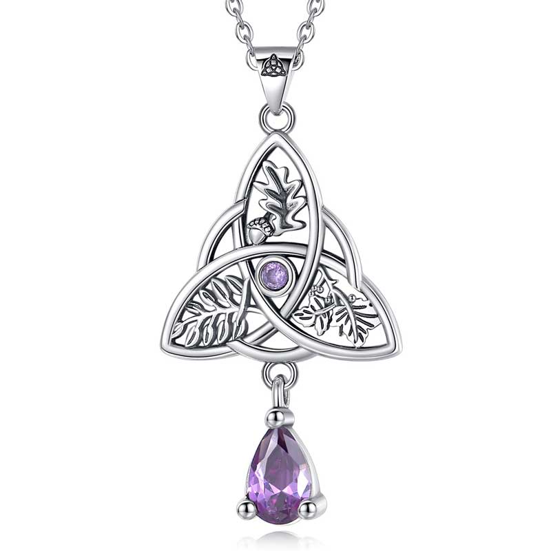 Merryshine Jewelry Wicca Triquetra 925 Sterling Silver Pendant Necklace with Purple Cubic Zirconia