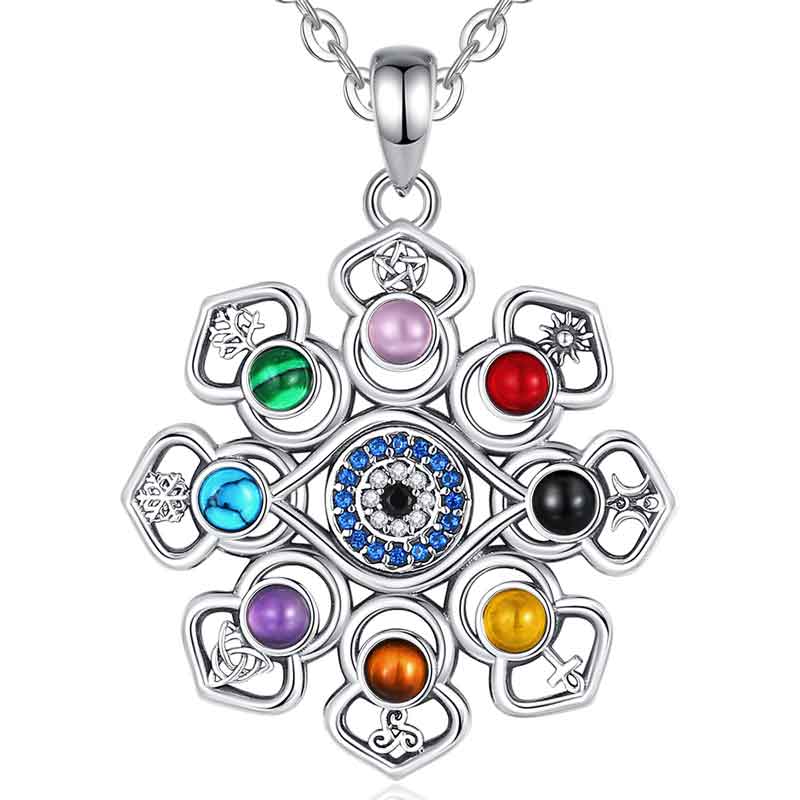 Merryshine Jewelry Evil Eye and 7 Chakra Gemstone Silver Pendant Necklace
