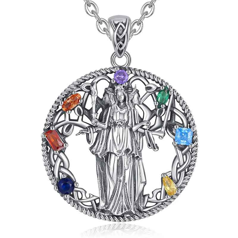 Merryshine Jewelry Triple Moon Goddess Pendant Necklace with 7 Chakra Zircon