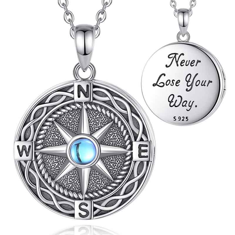 Merryshine Jewelry Compass Element Sterling Silver Photo Locket Necklace