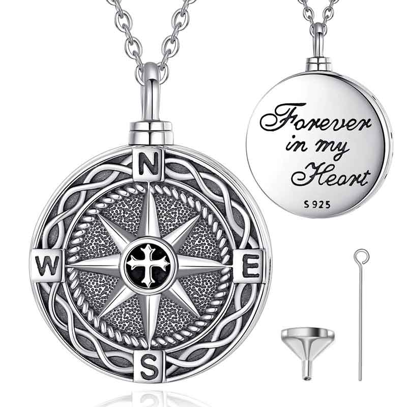 Merryshine Cremation Jewelry 925 Sterling Silver Compass Urn Pendant Necklaces