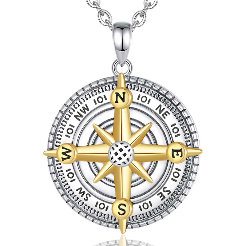 Merryshine Jewelry 925 Sterling Silver Vintage Compass Design Pendant Necklace